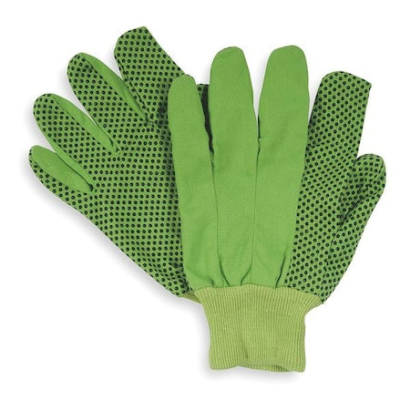 Knit Gloves, Cotton, Dotted Palm, High Visibility Green, L, 1 PR