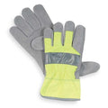 Leather Gloves, Cowhide, Safety Cuff, Wing Thumb, Full Finger, High-Visibility Green, S, 1 PR