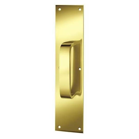 Door Pull Plate, Brass, 15"L x 3-1/2"W, 0.05" Proj.