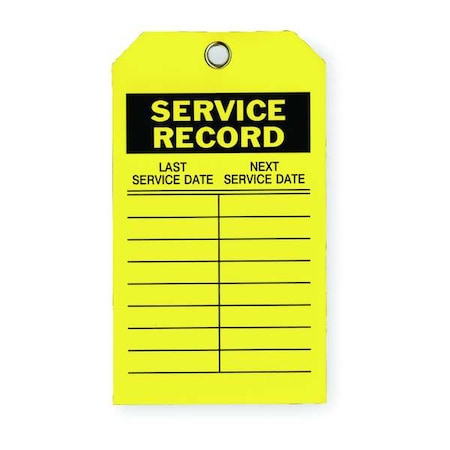 Tag, Service, Polyester, 7 in H x 4 in W, Yellow, Rectangle, 10 PK