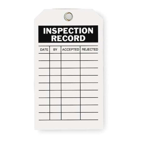 Tag, Inspection, Polyester, 7 in H x 4 in W, White, Rectangle, 10 PK