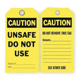 Caution Tag, Lockout Tagout, Polyester, 5 3/4 in H x 3 in W, Yellow, Rectangle, 25 PK