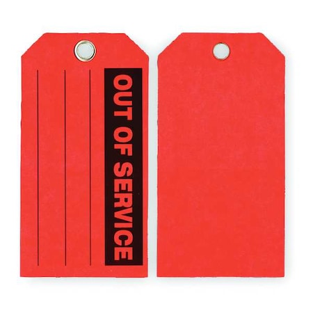 Tag, Out Of Service, Paper, 3 in H x 5 3/4 in W, Red, Rectangle, 100 PK
