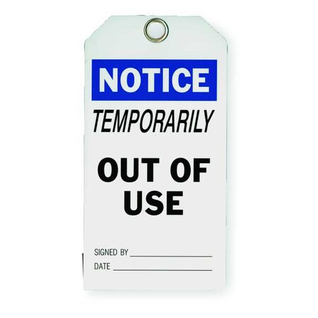 Tag, Out of Use, Polyester, 3 in H x 5 3/4 in W, White, Rectangle, 25 PK