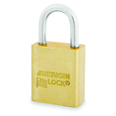 Padlock, Keyed Different, Standard Shackle, Rectangular Brass Body, Brass Shackle, 3/4 in W