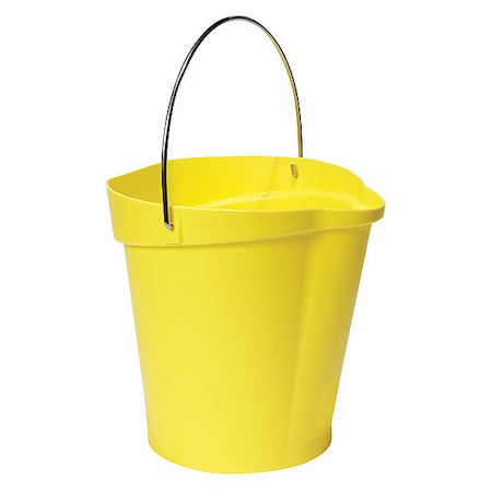 3 1/4 gal Round Bucket, 12-3/4 in H, 12 4/5 in Dia, Yellow, Polypropylene/Stainless Steel