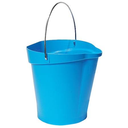 3 1/4 gal Round Bucket, 12-3/4 in H, 12 4/5 in Dia, Blue, Polypropylene/Stainless Steel