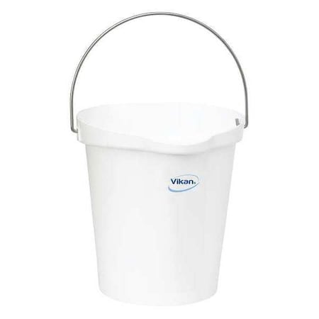 3 1/4 gal Round Bucket, 12-3/4 in H, 12 4/5 in Dia, White, Polypropylene/Stainless Steel