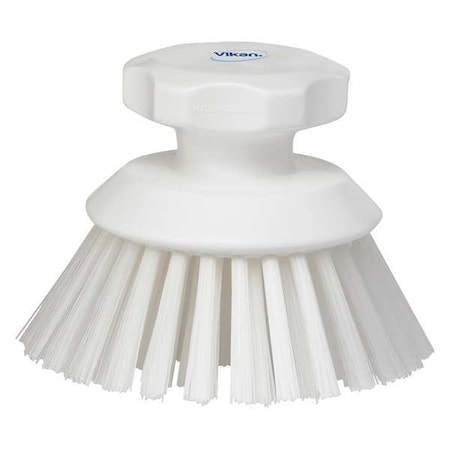 3 3/4 in W Scrub Brush, Stiff, 3 in L Handle, 3 3/4 in L Brush, White, Plastic, 5 in L Overall