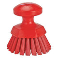3 3/4 in W Scrub Brush, Stiff, 3 in L Handle, 3 3/4 in L Brush, Red, Plastic, 5 in L Overall