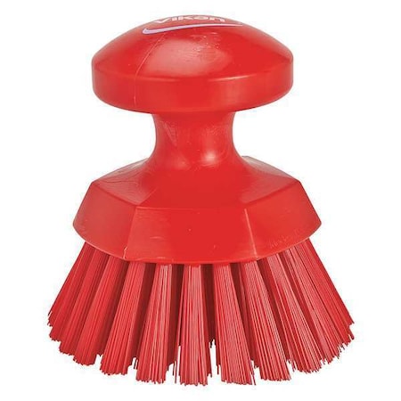 3 3/4 in W Scrub Brush, Stiff, 3 in L Handle, 3 3/4 in L Brush, Red, Plastic, 5 in L Overall