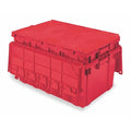 Attached Lid Container, 16.83 gal Volume Cap., 27 in L, 17 in W, 12 1/2 in H, Plastic, Red