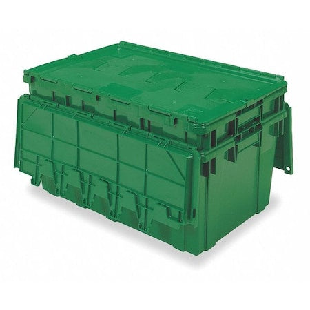 Attached Lid Container, 16.83 gal Volume Cap., 27 in L, 17 in W, 12 1/2 in H, Plastic, Green