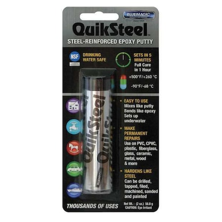 Putty, 2 oz Container Size, Tube, Quicksteel, Gray