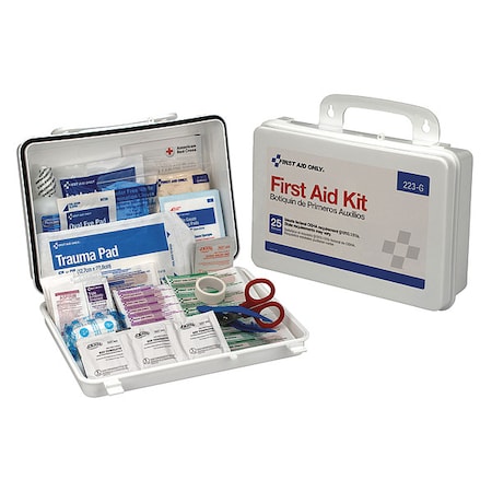 First Aid Kit, Serves 25 People, 107 Components, OSHA Compliant, Plastic Case