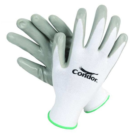 Coated Gloves, Nitrile, Smooth, Palm, 4 Abrasion Level, White/Gray, L (9) 1 PR