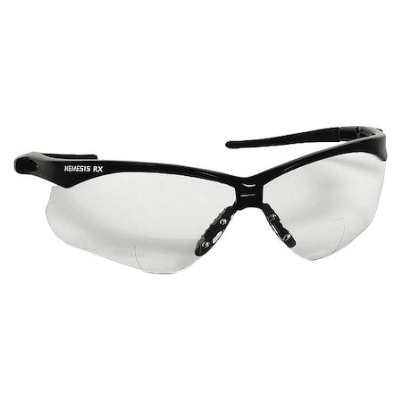 Nemesis Rx Readers Prescription Safety Glasses, Diopter Strength: +2.50, Black Frame, Clear Lens