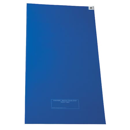 Tacky Floor Mat, Polyethylene, 1.5 mil Thick, 36 in W x 45 in L, Blue, 30, 4 PK