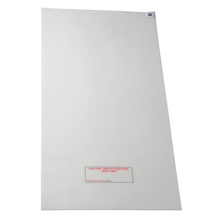 Tacky Floor Mat, Polyethylene, 3.18mm Thick, 24 in W x 45 in L, White, 30, 4 PK