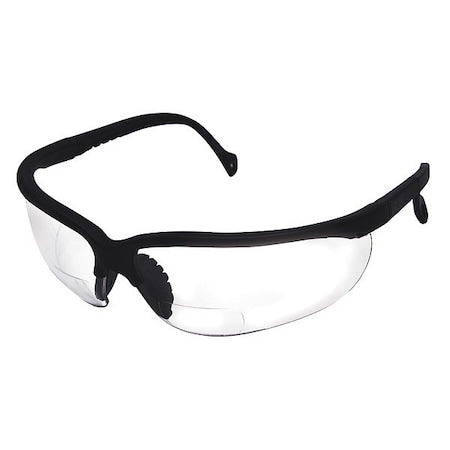 Not Applicable Reader Safety Glasses, Black Wraparound Frame, 2.0 Diopter, Clear Lens, Universal