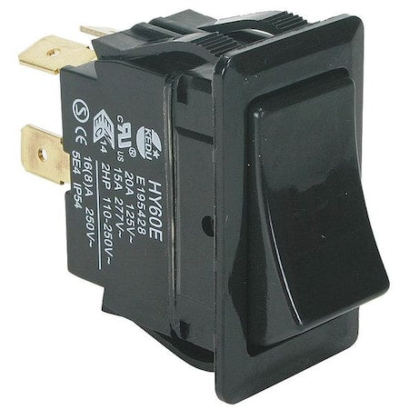 Rocker Switch, Non-Illuminated, Black, On/Off, DPST, Quick Connect Tab Terminal