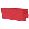 Shelf Storage Bin, Plastic, Red, 4 in H, 2 3/4 in W, 11 5/8 in L