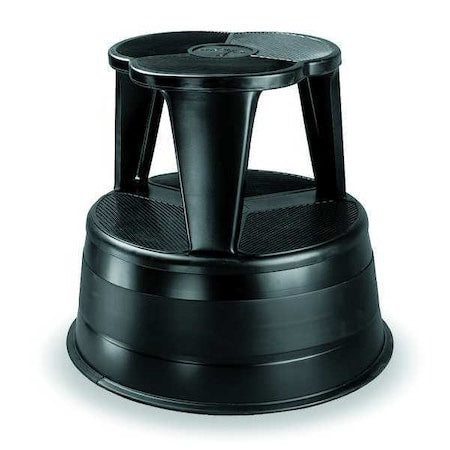 Round Office Stool, 2 Steps, 350 lb Load Capacity, 14 1/2 in Overall Height, Steel, Black