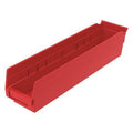 Shelf Storage Bin, Plastic, Red, 4 in H, 4 1/8 in W, 17 7/8 in L