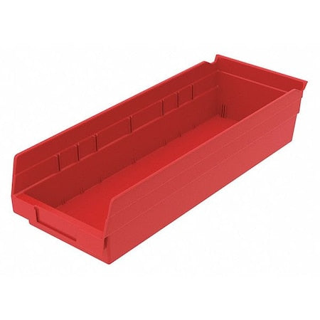 Shelf Storage Bin, Plastic, Red, 4 in H, 6 5/8 in W, 17 7/8 in L