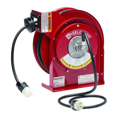 Cord Reel, Spring Retracted, NEMA 5-20R, 12 AWG, Red Reel Color, 45 ft Length, 1 Outlets