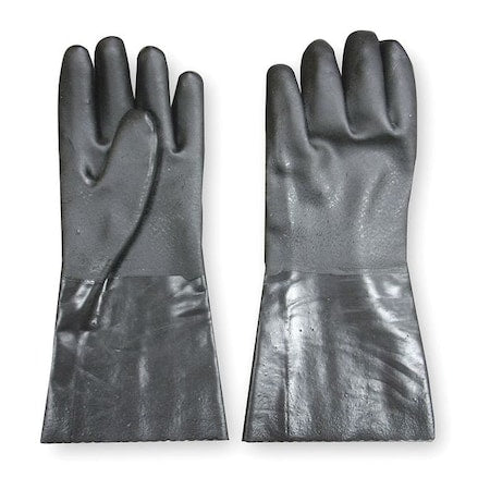 Chemical Resistant Gloves, PVC, 14 in L, Not Applicable, Black, M, 1 PR