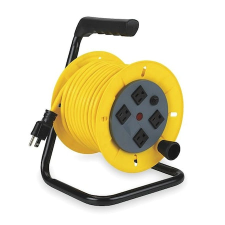 Cord Reel w/ Hand Lamp, Hand Operated, NEMA 5-15P, 14 AWG, Yellow Reel, 40 ft L (Formerly LumaPro)
