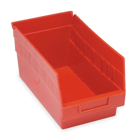 Shelf Storage Bin, Polypropylene, Red, 6 in H, 6 5/8 in W, 11 5/8 in L