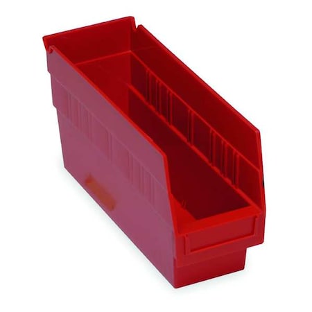 Shelf Storage Bin, Polypropylene, Red, 6 in H, 4 1/8 in W, 11 5/8 in L
