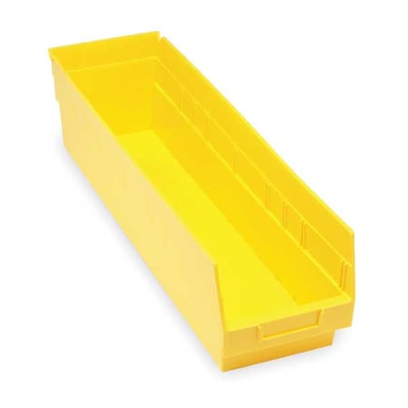 Shelf Storage Bin, Polypropylene, Yellow, 6 in H, 6 5/8 in W, 23 5/8 in L