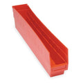 Shelf Storage Bin, Polypropylene, Red, 6 in H, 4 1/8 in W, 23 5/8 in L