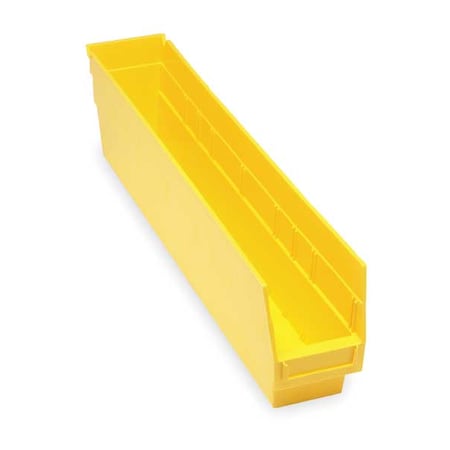 Shelf Storage Bin, Polypropylene, Yellow, 6 in H, 4 1/8 in W, 23 5/8 in L