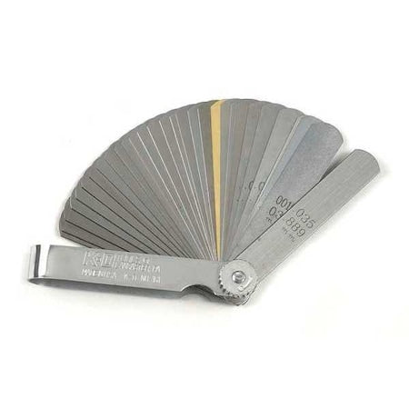 Feeler Gauges, 32 Blade, 3 5/16 in L, 1/2 in W, Steel, 0.0015 in to 0.035 in