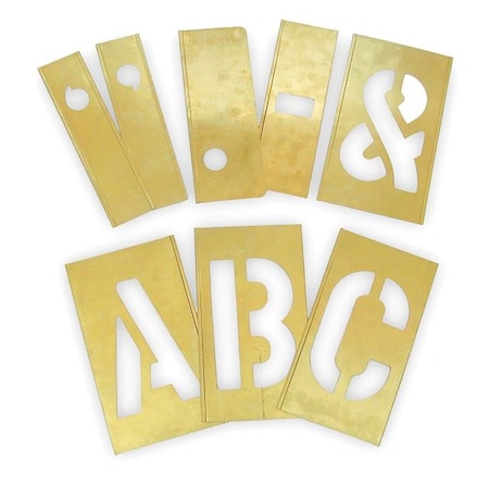 Stencil Kit, Letter Set, Letters, 10 in Character Height, Brass, 33 Pieces