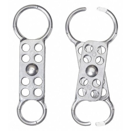 Lockout Hasp, Silver, Aluminum, 8 Max. No. of Padlocks, 3/8 in Max. Shackle Dia.