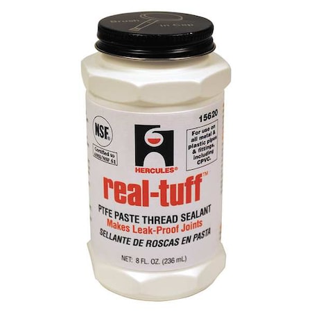 Pipe Thread Sealant 9.6 fl oz, Brush-Top Can, Real Tuff, White, Paste