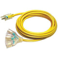 SJTW Extension Cord, 14 AWG, Outdoor, 14/3, 3 Outlets, 5-15R, Yellow, PVC, 5-15P, 50 ft