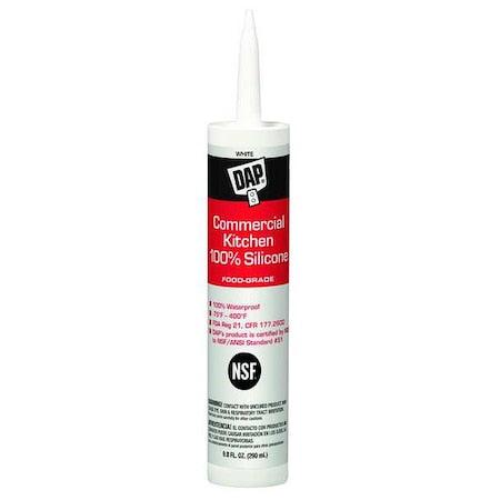 Silicone Sealant, 10 oz, Cartridge, White, Silicone Base, Commercial Kitchen