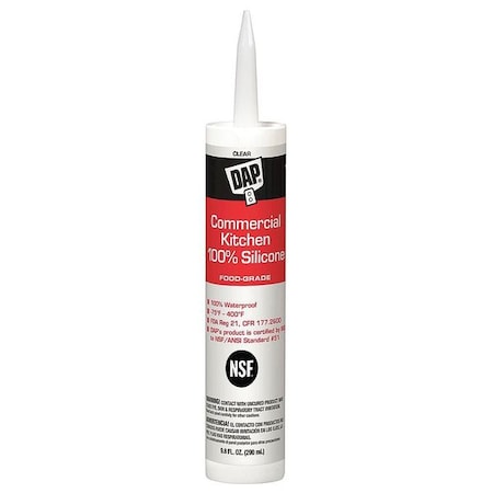 Silicone Sealant, 10 oz, Cartridge, Clear, Silicone Base, Commercial Kitchen