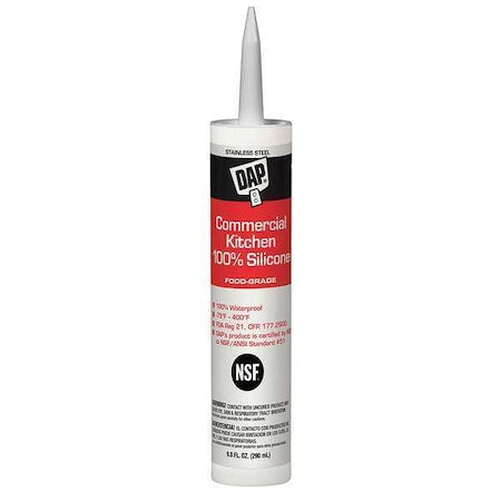 Silicone Sealant, 10 oz, Cartridge, Stainless Steel, Silicone Base, Commercial Kitchen
