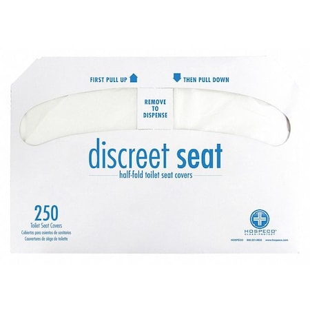 Toilet Seat Covers, Discreet Seat, 1/2 Fold, 16 3/4 in x 14 1/2 in, 250 Sheets/Pack, White, 20PK