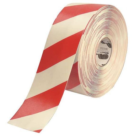 Industrial Safety Floor Marking Tape Vinyl White/Red Chevrons, 4" W x 100 ft. L, 60 mil Thick