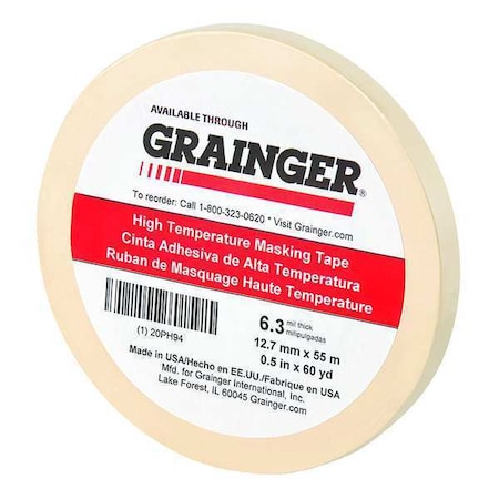 Painter's Tape, 1/2 in W x 60 yd L, 6.3 mil Thick, Tan, Rubber Adhesive