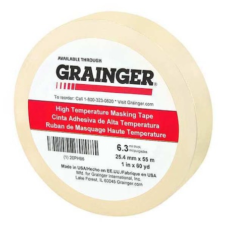 Painter's Tape, 1 in W x 60 yd L, 6.3 mil Thick, Tan, Rubber Adhesive