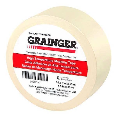 Painter's Tape, 1 1/2 in W x 60 yd L, 6.3 mil Thick, Tan, Rubber Adhesive
